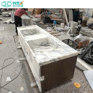 Évier de salle de bain en marbre blanc Arabescato naturel HZX Évier sur pied en marbre autoportant pour hôtel et maison - Product Image 5