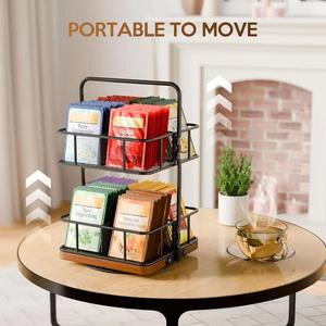 Wooden <b>rotating</b> double-layer tea bag organizer with handle, suitable for office <b>desks</b>, storing tea bags, coffee capsules, and - Product Image 3