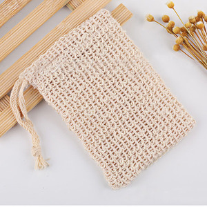 Eco-friendly Natural Sisal Linen Cotton Mesh Drawstring Packaging soap foam bag and cosmetic soap saver