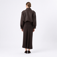 Blouson en Cuir de Mouton Véritable Marron Cacao pour Femme, Col Double, Fermeture Éclair, Écologique, Anti-Plis, Court, Automne, Complet