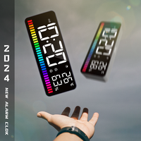 Jam Meja Cermin Kontrol Suara RGB Rhythm Bar Elektronik LED Digital dengan Alarm, Temperatur, dan Kelembapan