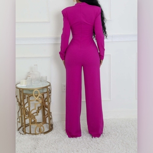 Mono elegante de mujer con cuello tipo bufanda, manga larga y pierna ancha, a la moda - Product Image 2