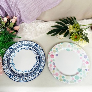 Assiettes de présentation en plastique rayées <span class=keywords><strong>pastel</strong></span>, rondes de 13 pouces, colorées et décoratives pour baby shower, mariage, fête d'anniversaire - Product Image 2