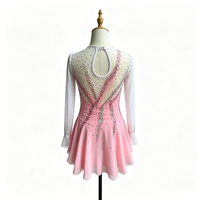 Robe de patinage et de danse rose et blanche pour enfants et adultes, à manches longues en maille, dos découpé avec strass, jupe à volants, pour compétition et spectacle de patinage sur glace