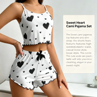 Ensemble pyjama d'été pour fille, débardeur sans manches à bretelles avec short, nouveau modèle 2026, imprimé cœurs, camisole en tricot, vêtements de nuit