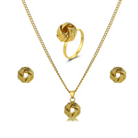 Nouvel Ensemble de Bijoux Métalliques de Commerce International, Bague Nœud 3D Créative, Boucles d'Oreilles et Collier pour Mariage