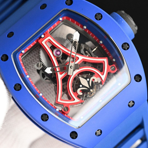 48mm Blue Ceramic Tonneau Tourbillon <b>Watch</b> Men Eiffel Tower Skeleton Dial <b>Rubber</b> Band Automatic Mechanical Wristwatch - Product Image 3