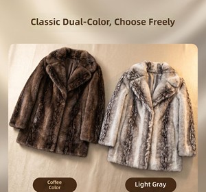New Slim <strong>Winter</strong> <strong>Long</strong> Sleeve Faux Fur Natural Color Eco-Friendly <strong>Womens</strong> Medium-Length Overcoat With Pockets - Product Image 4
