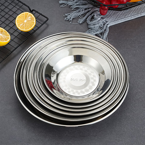 Stainless Steel Plates 304 Round Deep Dish For Snack Fruit Soup <b>Vegetable</b> Serving Tray Microwave Safe - Product Image 2