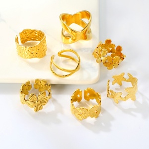 Anillos Abiertos de Acero Inoxidable con Baño de Oro PVD de 18K, Brillantes, para Mujer, Diseño Simple, Irregular, Texturizado, con Forma de Gota de Agua, Venta al Por Mayor - Product Image 2