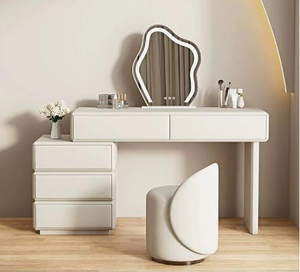 Table de toilette moderne européenne en bois massif, réglable, écologique, multifonctionnelle, avec 5 tiroirs et miroir éclairé, directement de l'usine - Product Image 3