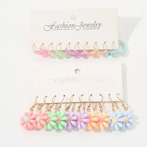 fashion earrings set flower beaded suite with card stud earrings colorful modern daily active lovely ears women's jewelry