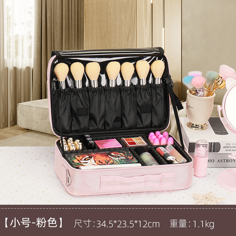 Maleta con ruedas, tamaño pequeño, color rosa, con 3 compartimentos y correa para el hombro.