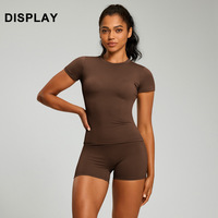 Vêtements de yoga personnalisés transfrontaliers Europe-Amérique, T-shirt à manches courtes à séchage rapide, Short effet seconde peau galbant, Sport et fitness