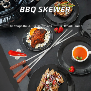 Brochette de barbecue en acier inoxydable avec manche en bois, fourchette à griller réutilisable pour barbecue au <span class=keywords><strong>charbon</strong></span> de bois de poulet facile à nettoyer - Product Image 2