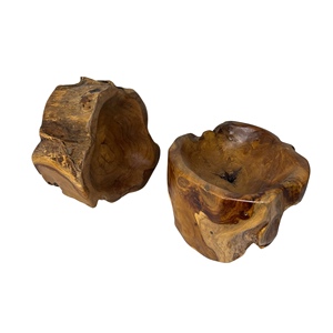 Bol en bois traditionnel de forme irrégulière, en bois de teck, matériau racine de bois, bol en bois massif, vaisselle, accent traditionnel pour la maison - Product Image 3