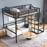 Lit superposé en métal robuste de 1,2 mm d'épaisseur pour adultes, sans grincement, gain de place, en acier, avec bureau et escalier