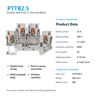 Bloc de bornes double niveau DIN Rail PTTB 2.5 à insertion rapide, connecteur de câblage traversant 2,5 mm² pour armoire de commande
