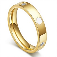 Großhandel 18K Vergoldeter Edelstahl Fünfblättriges Kleeblatt Zirkon Glücksversprechen Mode-Ring für Frauen Geschenk