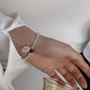 S925 Sterling Silver Beaded <b>Bracelet</b> With Red Agate Charm Women's Chinese Style Jewelry Gift - Product Image 4