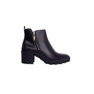 Bottines en cuir de chèvre noir Sophora pour femmes, bout rond, talon bloc - Product Image 3