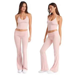 <span class=keywords><strong>Ensemble</strong></span> de <span class=keywords><strong>sport</strong></span> et fitness : Brassière de soutien et short taille haute transparent à jambes évasées, anti-humidité, avec rembourrage poitrine - Product Image 4