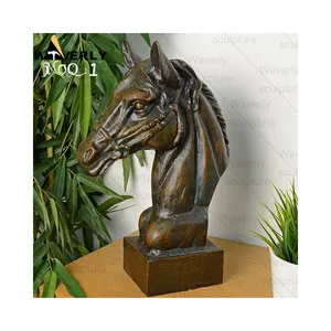 Innendekoration Statue realistische lebendige Metall Messing Tierstatue individuelles Design braun Bronze Pferdekopf-Statue Skulptur