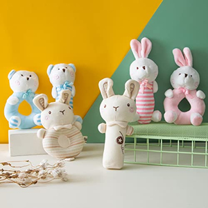 Jouets à hochet pour bébé, jouets de lit en peluche lapin de dessin animé, jouet éducatif pour nouveau-né, clochettes à main lapin et ours - Product Image 1