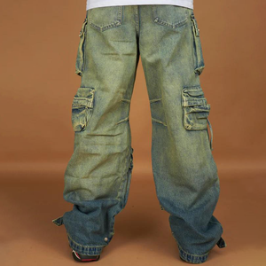 Oem Retro Denim <span class=keywords><strong>Jeans</strong></span> Ksubi <span class=keywords><strong>Jeans</strong></span> Factory Custom Streetwear Straight Loose Fit Verbleekte Vintage Gedragen Multi-Pocket <span class=keywords><strong>Jeans</strong></span> Heren - Product Image 6
