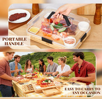 Plateau de service rotatif en bambou de 14 pouces, ensemble cadeau, plateau à fromage en bois avec couvercle et tiroirs cachés – Vente chaude