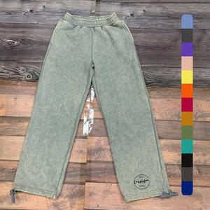 Vente en gros de pantalon de survêtement en coton éponge délavé à l'acide pour femmes broderie unie pantalon de jogging décontracté et lourd pour femmes - Product Image 2