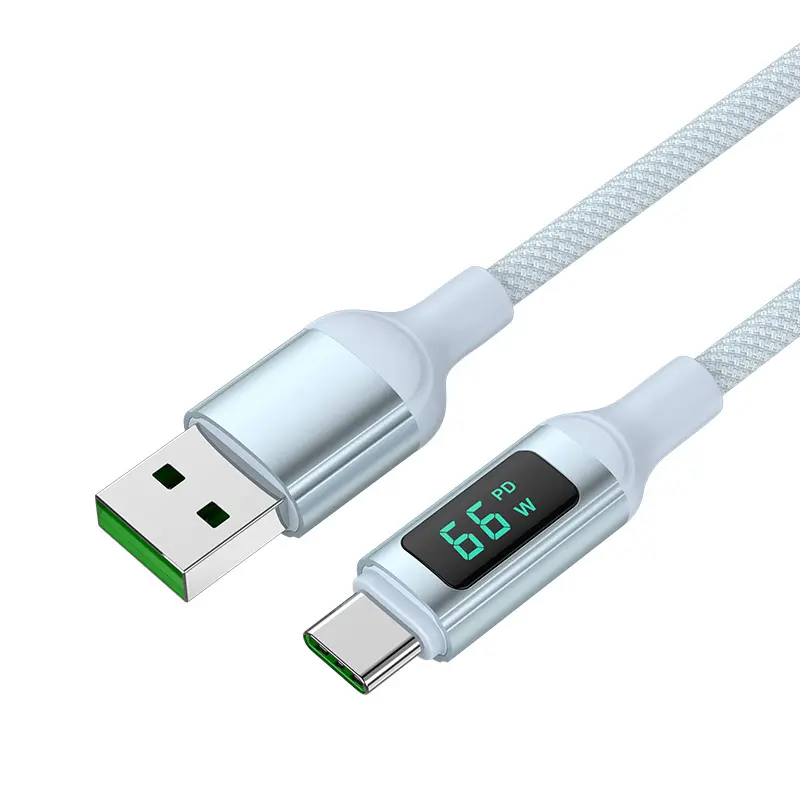 Kostenloser Versand Neues Design Nylon Geflochtene LED-Anzeige Digital kabel USB Typ C Ladekabel