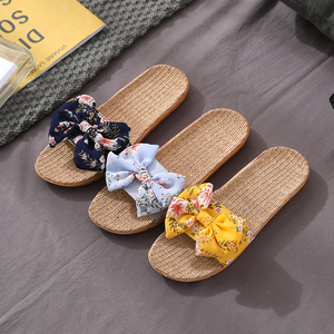 Linen slippers for Women Summer Home Indoor and Outdoor Home Floor Non-slip Cute <strong>Bow</strong> <strong>Sandals</strong> - Product Image 2