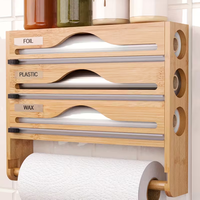Support de rangement vertical en bambou pour cuisine, connectable, avec distributeur de sacs Ziplock et support pour papier d'aluminium, bac de comptoir multi-usages
