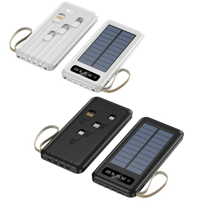 Solar Energy Power Bank 10000mAh Built-in Cables Fast Charging Solar Power Bank 10000mah Battery Mobile Phones Devices