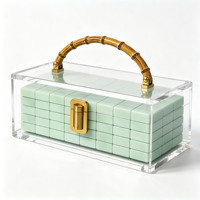 Boîte de rangement personnalisée en acrylique pour Mahjong, avec poignée en bambou, serrure dorée, étui transparent pour jeu avec tuiles de Mahjong vert clair, étanche, marque D&D