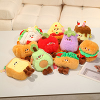 Porte-clés en peluche créatif en forme de hamburger, croissant, frites et pain, avec design mignon de fruits et légumes, rembourré en coton PP