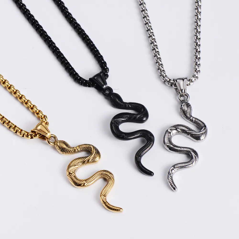 Persönlichkeit Cobra Zodiac Animal Snake Anhänger Edelstahl Halskette Geometric Minimalist Fashion Jewelry