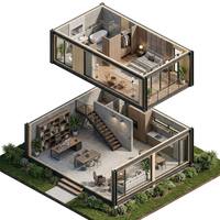 Maison modulaire préfabriquée à montage rapide à 2 niveaux, maison conteneur portable avec escalier extérieur pour projets de chantier