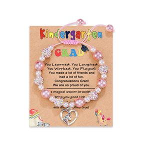 Pulsera Infantil con Dijes, Diseño de Unicornio, Perlas Rosadas Shambhala, Aleación Trenzada, para Jardín de Niños - Product Image 3