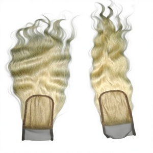 Extensiones de Cabello Virgen Remy Indio de 32g, Ondulado Natural Decolorado, Doble Trama, Cierre de Encaje HD con Puntas Gruesas y Voluminosas - Product Image 1