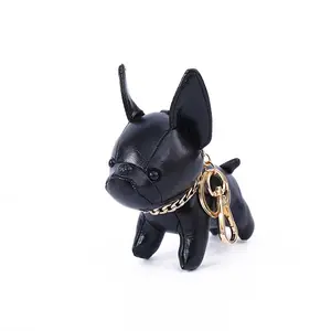 Großhandel 12 cm niedlicher französischer PU-Bulldog-Schlüsselanhänger Damen Herren Tasche Rucksack dekorativer Anhänger Mode Tier Hund Schlüsselanhänger Schlüsselring