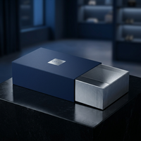 Boîte cadeau de luxe bleu nuit à ouverture unidirectionnelle avec logo en feuille d'argent - Boîte en carton rigide haut de gamme pour emballage électronique