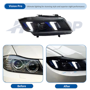 Faros Delanteros HETOP E90 2005-2012, Piezas de Auto de Doble Color, Estilo Ojo de Serpiente Láser, Faro Delantero para <span class=keywords><strong>BMW</strong></span> Serie 3 <span class=keywords><strong>320i</strong></span> 330i, Blanco y Amarillo - Product Image 2