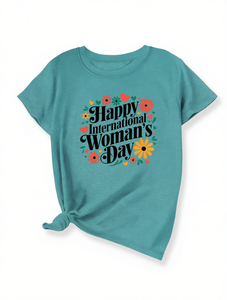 T-shirt per la festa internazionale della donna, per donna, manica corta, girocollo, stampa floreale, stile casual primaverile, top in jersey di cotone 100 - Product Image 1