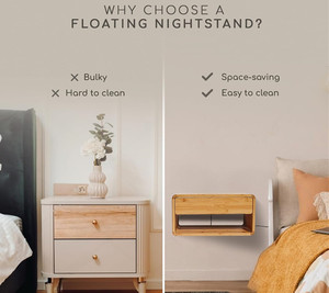 Modern Small Spaces <strong>Wall</strong> Mounted Nightstand Bamboo Floating <strong>Bedside</strong> <strong>Table</strong> With Drawer for Bedroom Living Room - Product Image 4