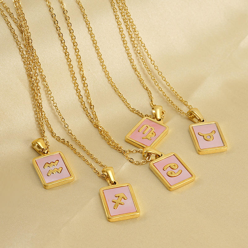 Pink shell zodiac necklace