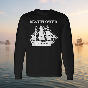 Camiseta promocional de manga larga con diseño del barco Mayflower, Pilgrim Puritan Boat, América, americana - Product Image 3