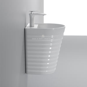 Lavabo mural élégant pour salle de bain, lavabo rond en céramique facile à nettoyer, lavabo mural suspendu - Product Image 2