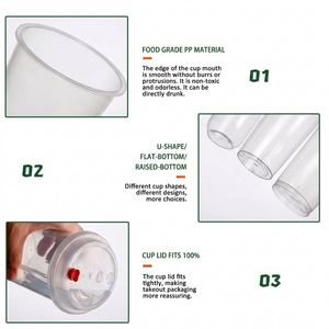 Gobelets en plastique jetables en gros, contenants à jus transparents givrés en PP, gobelets en plastique injecté avec logo personnalisé pour les smoothies - Product Image 4